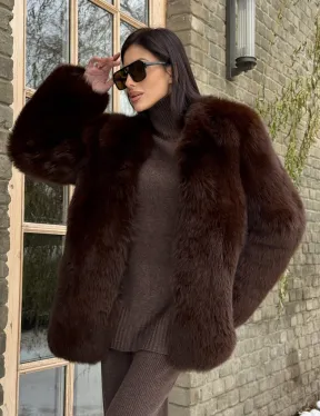 Шуба из меха песца цельные пластины Brown - фото 11