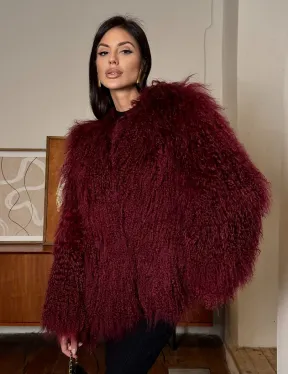 Шуба из меха ламы цвет Burgundy - фото 0