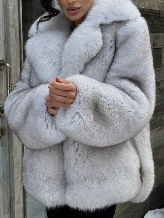 Шуба из финского песца с английским воротником - колотый лёд - фото 2