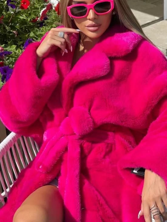 Норковая шуба в цвете фуксия длинная - фото 4