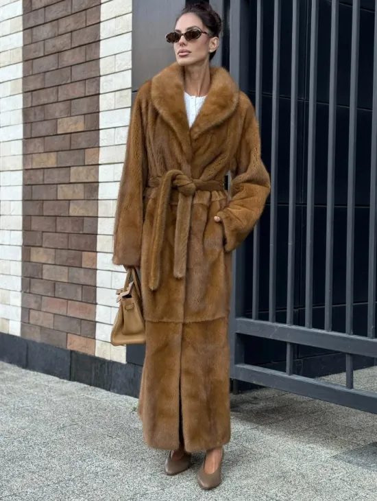 Роскошная норковая шуба с воротником шаль Vintage Dark Gold - фото 7