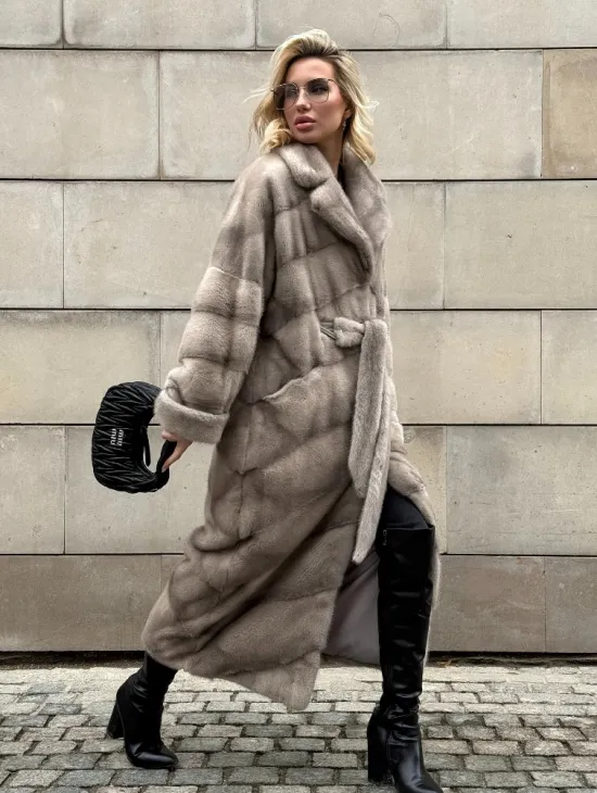 Кимоно - шуба норковая с английским воротником цвет Silver - фото 7