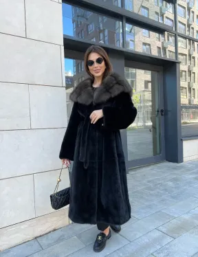 Норковая шуба с капюшоном из куницы -  BlackGlama - фото 8
