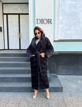 Длинная норковая шуба в цвете графит - фото 1