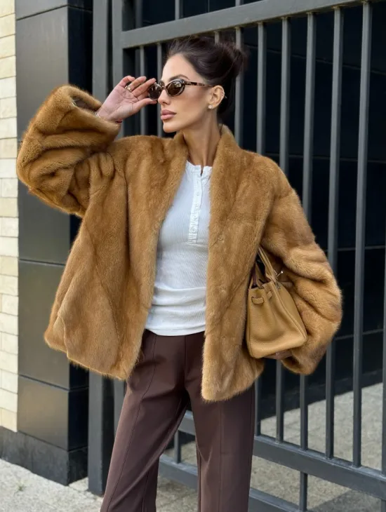 Норковый жакет Gold воротник V-образный - фото 0