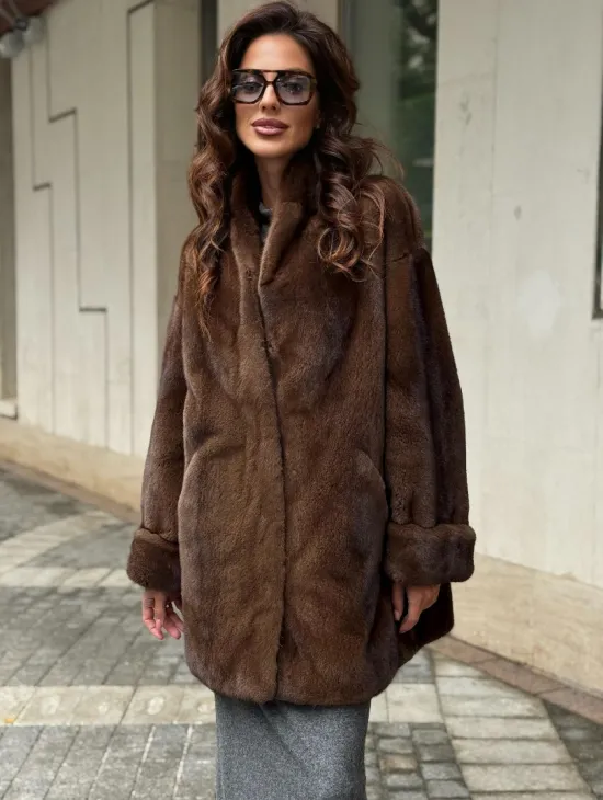 Коричневая шуба из норки - фото 4