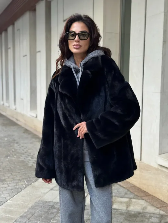 Полушубок женский из норки - черный - фото 10