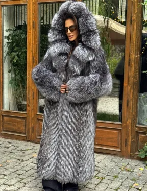 Длинная шуба из чернобурки в росшив - фото 5