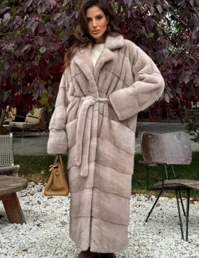 Длинная норковая шуба с поясом - фото 4