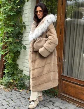 Бежевая норковая шуба с капюшоном рысь - фото 8