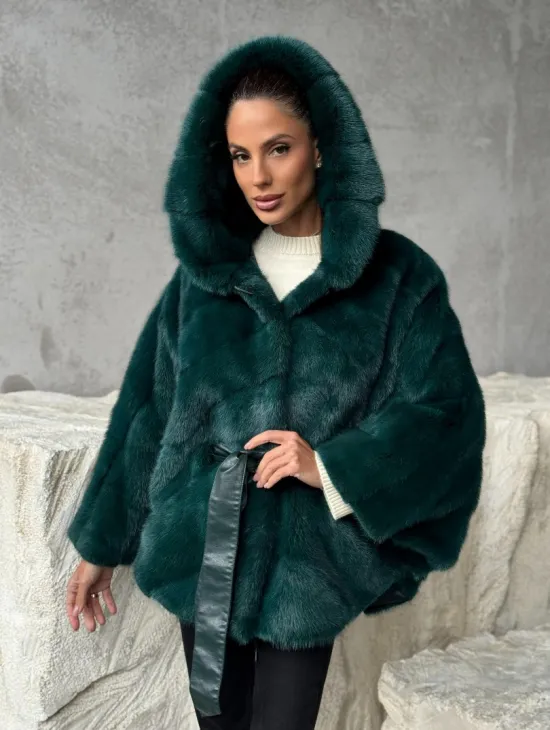 Норковый полушубок с капюшоном - фото 5