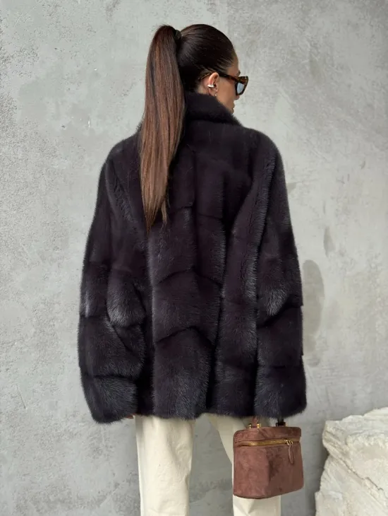 Меховой полушубок из норки  графит - фото 7