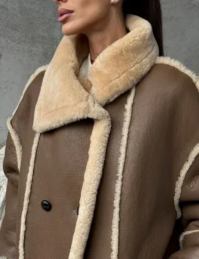 Коричневая женская дубленка - фото 2