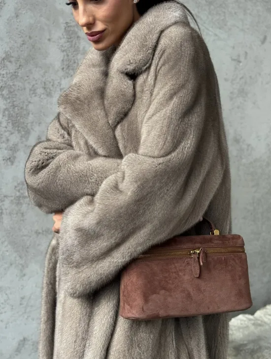 Длинная норковая шуба - цвет серый - фото 1