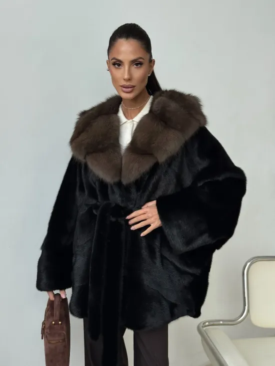 Норковый полушубок с капюшоном - летучая мышь - фото 11