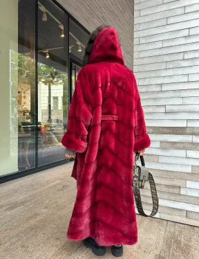 Длинная норковая шуба с капюшоном куница - фото 12