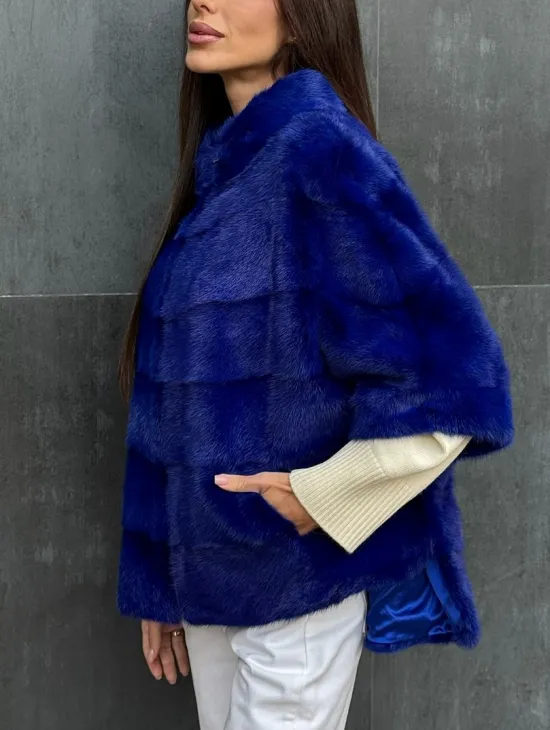 Синяя норковая кофта на молнии - фото 1