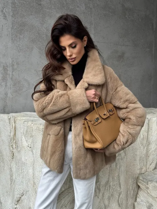 Норковый жакет с английским воротником - пастель - фото 9