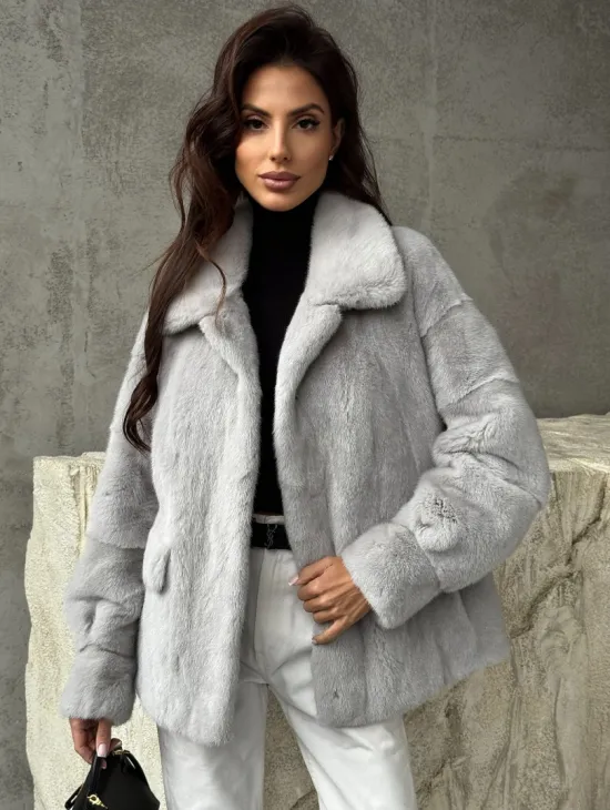 Голубая норковая шуба - фото 0