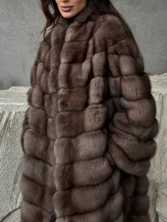 Шуба из куницы V-образный воротник - фото 2