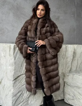 Шуба из куницы V-образный воротник - фото 4