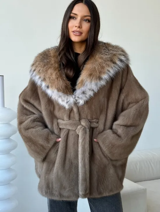 Норка - шуба летучая мышь с капюшоном рысь - фото 4