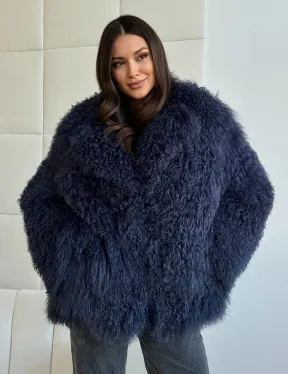 Шуба из ламы - цвет джинс - фото 5