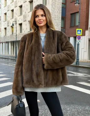 Короткий норковый жакет - цвет соболь - фото 0