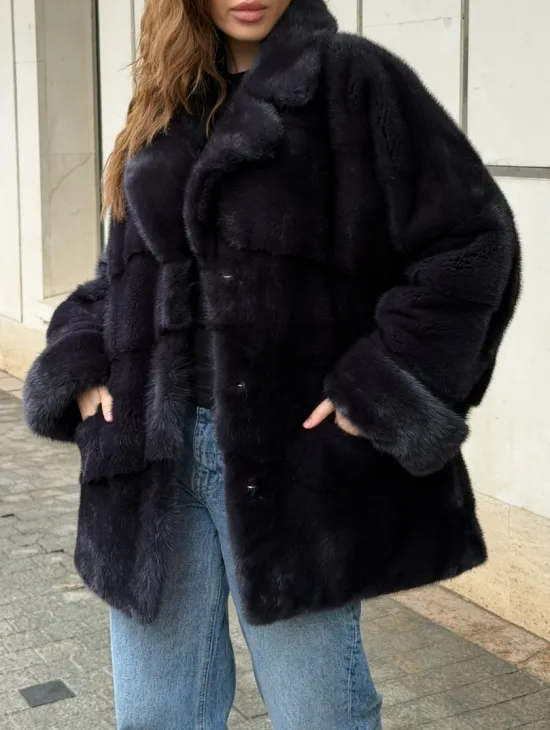 Норковый полушубок - английский воротник - фото 2