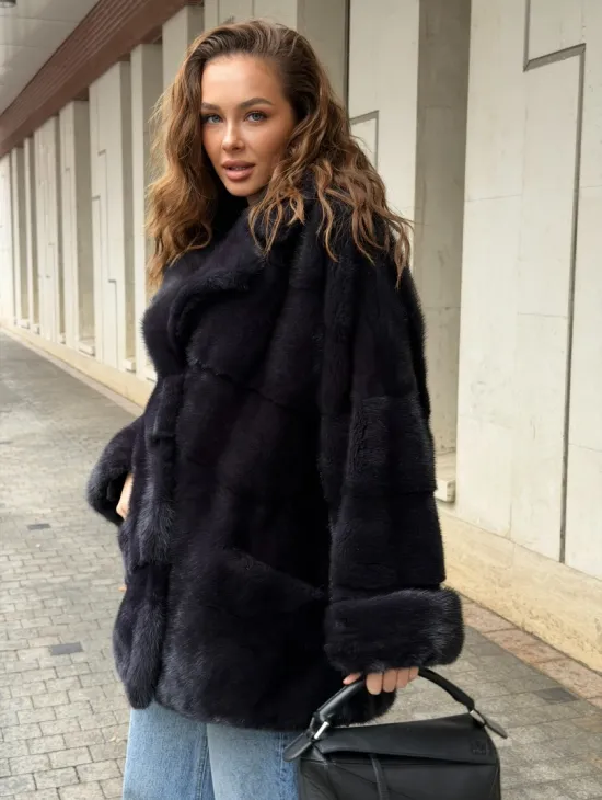 Норковый полушубок - английский воротник - фото 5