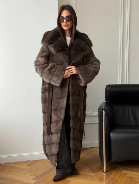 Шуба-кимоно с капюшоном куница - фото 9