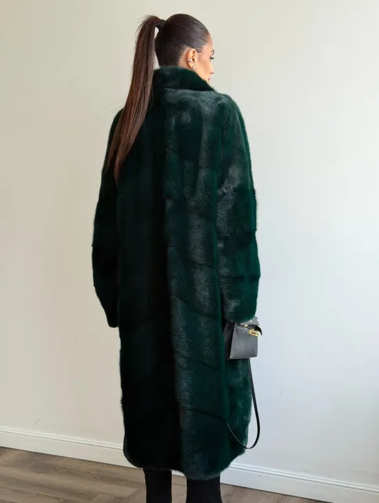 Зеленая норковая шуба - английский воротник - фото 9