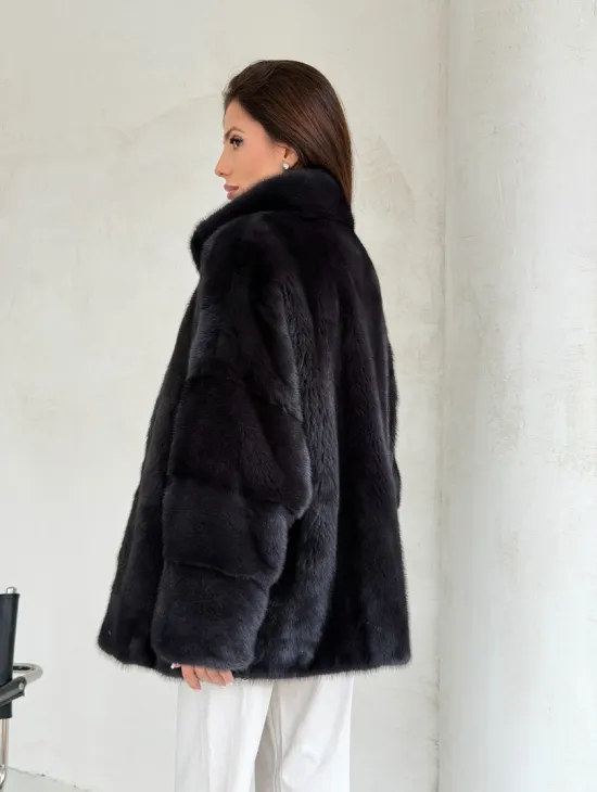 Норковый полушубок графит - стойка воротник - фото 7