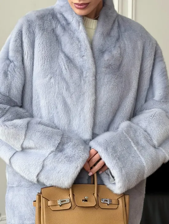 Голубая норковая шуба - жакет - фото 1