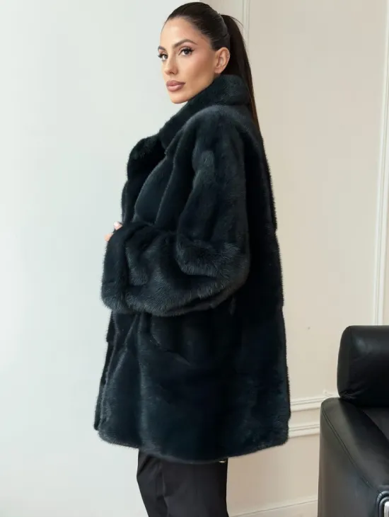 Зеленая норковая шуба - жакет - фото 5