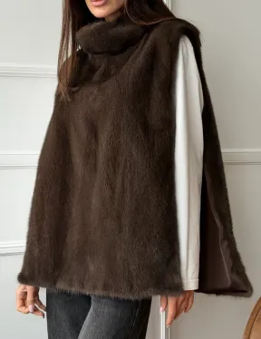 Норковая манишка коричневого цвета - фото 4