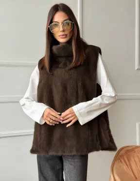 Норковая манишка коричневого цвета - фото 10