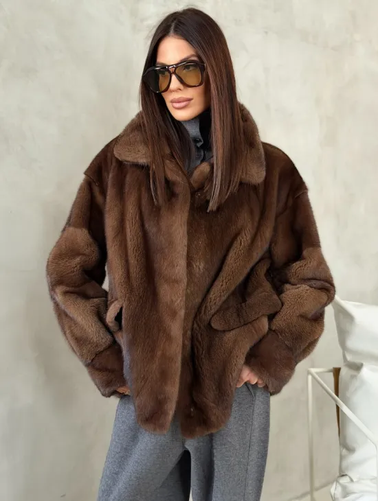 Короткая норковая шуба под соболь - фото 7