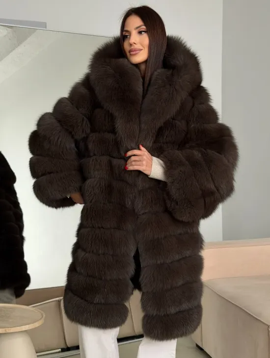 Шуба из песца с капюшоном - фото 6