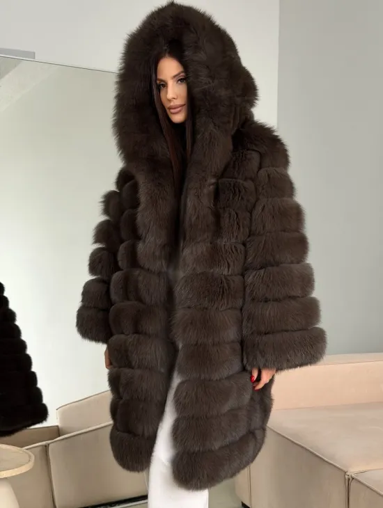 Шуба из песца с капюшоном - фото 5