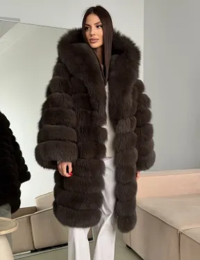 Шуба из песца с капюшоном - фото 0