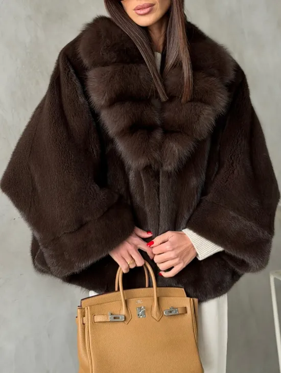 Короткий норковый жакет с воротником из куницы - фото 4