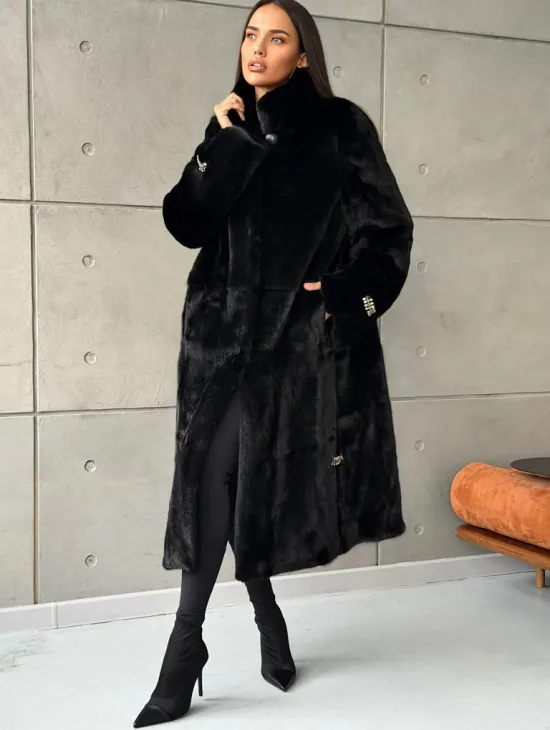 Черная норковая шуба Blackglama - стойка воротник - фото 4