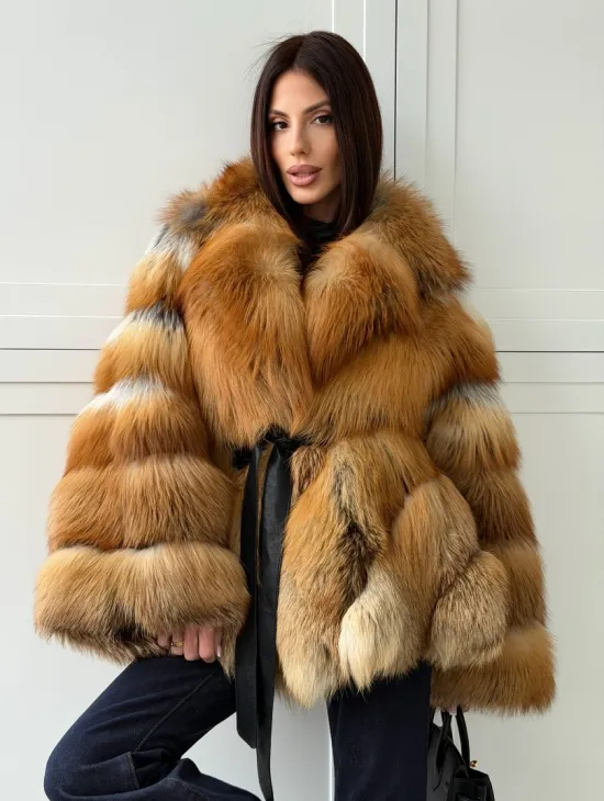 Шуба из лисы огневки - оверсайз - фото 0
