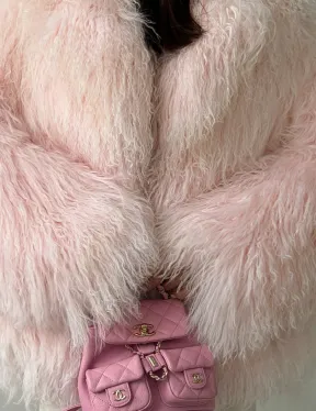 Шуба из меха ламы - цвет розовый - фото 1