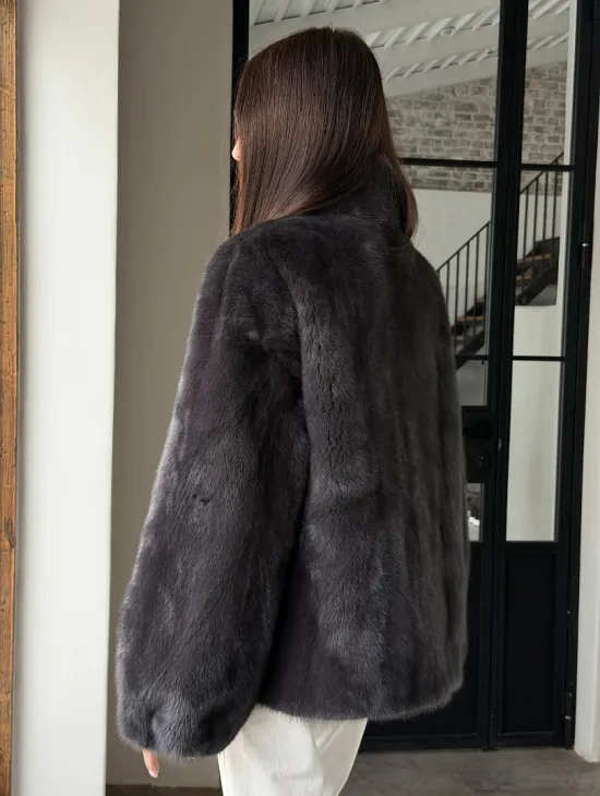 Меховой норковый жакет (серый) - фото 9