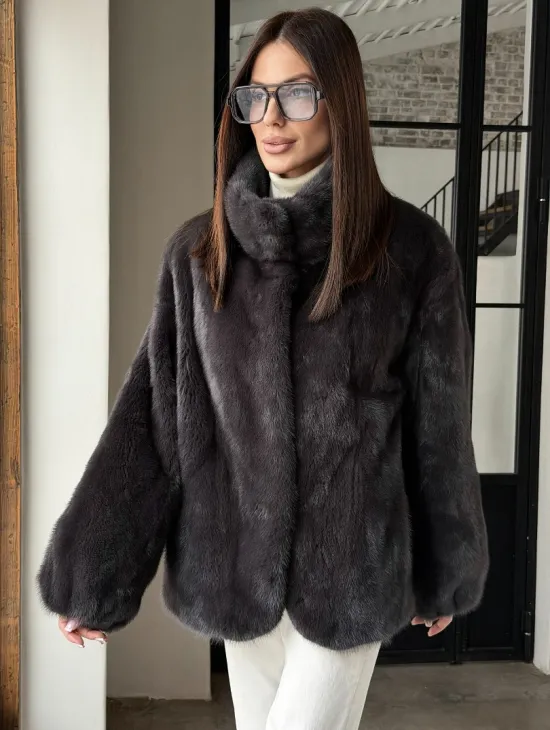 Меховой норковый жакет (серый) - фото 5