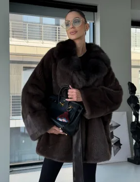 Норковое автоледи с воротником из куницы - фото 13