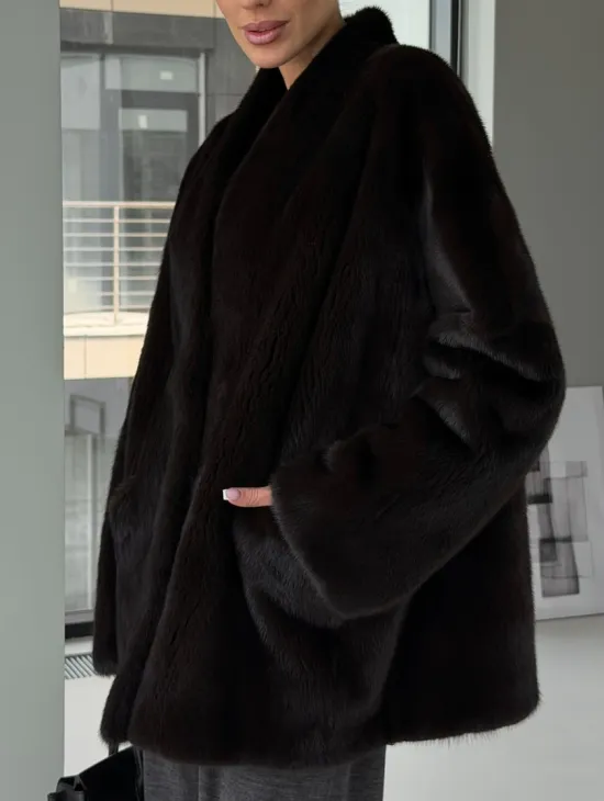 Модный норковый жакет «тренд 2026» Dark Espresso - фото 2