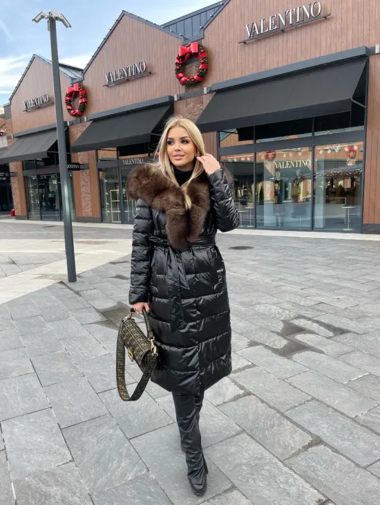 Пальто - пуховик с капюшоном из финского песца - фото 4